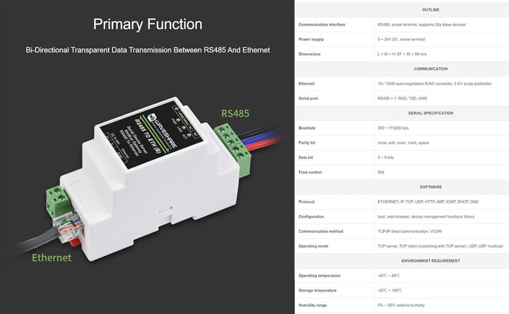 RS485 zu RJ45 Ethernet Konverter Industrieller Serieller Server TCP/IP zu Seriell Modul Unterstützt