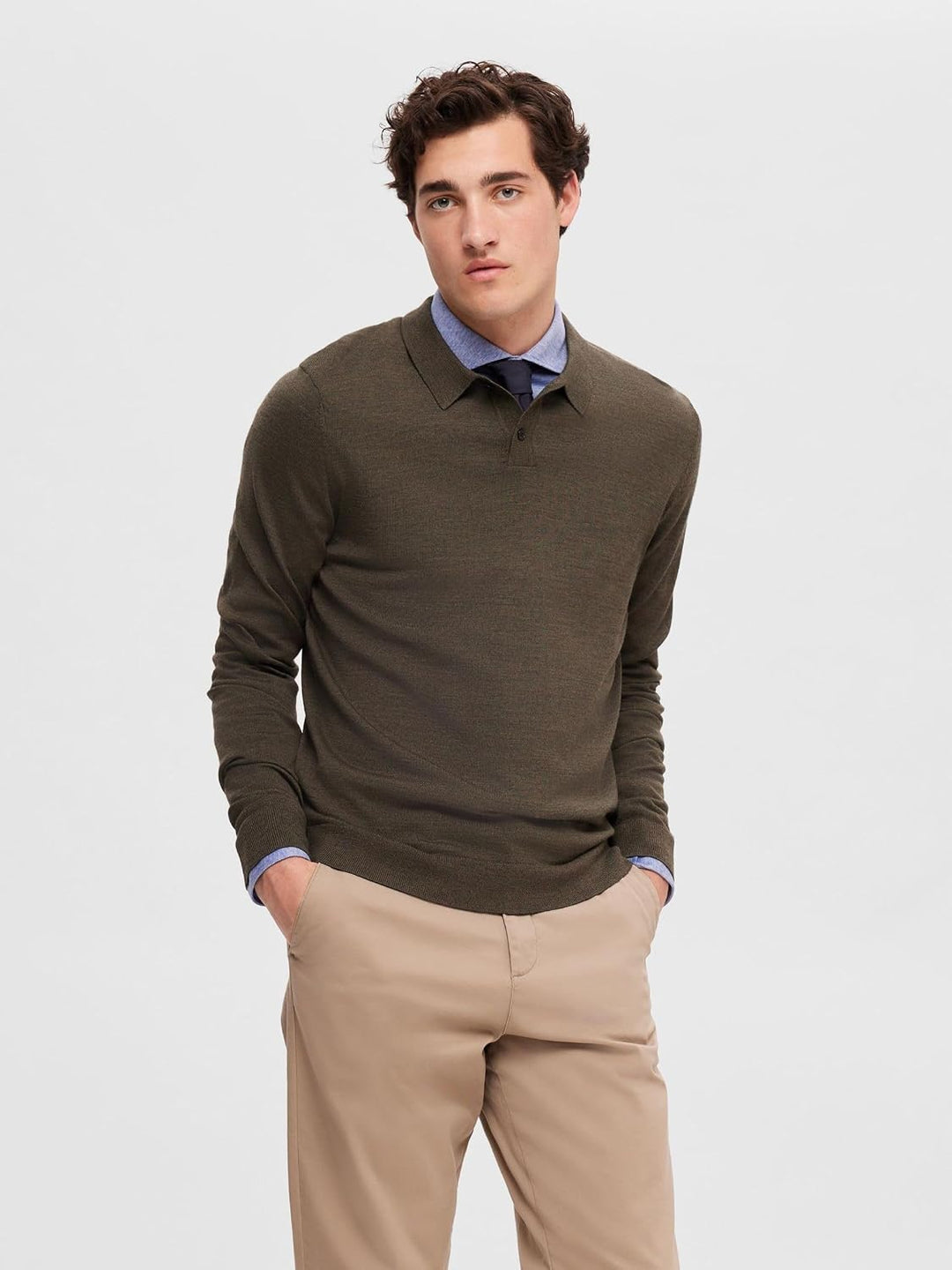 SELETED HOMME Herren Slhtown Merino Coolmax Knit Polo Noos Pullover L Forest Night/Detail:melange, L