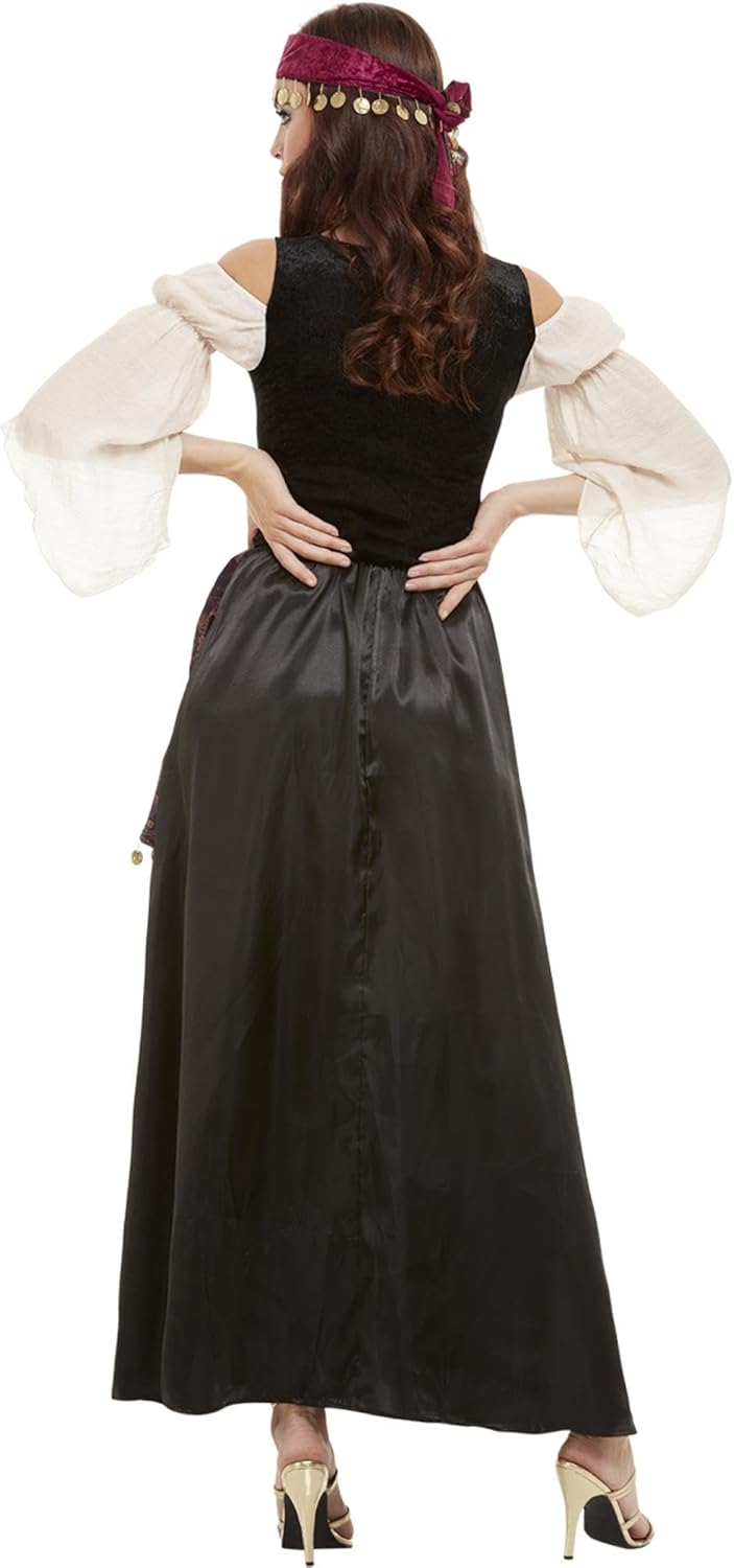 Smiffys Deluxe Fortune Teller Costume, Black with Dress &amp; Headband, Circus Fancy Dress, Adult Dress