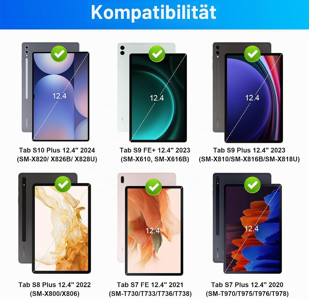 SOPPY Samsung Galaxy Tab S9 FE+/S9+/S8+/S7+/S7 FE 12,4 Zoll Tastaturhülle mit Hintergrundbeleuchtung