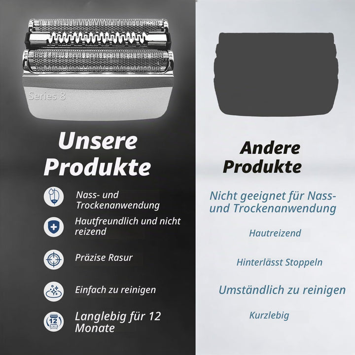 2er Pack 83M Ersatzscherköpfe, Kompatibel mit Braun Series 8 (8370cc, 8340s, 8350s) – Silber, Kompat