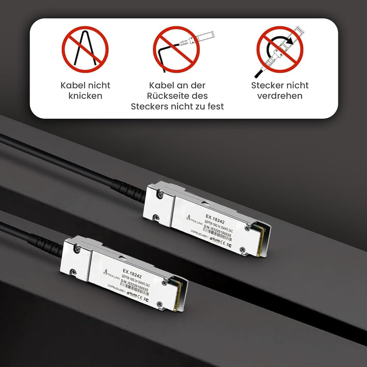 EXTRALINK DAC QSFP28 Kabel 3m – Passives Twinax Kabel 100Gbit, QSFP28 zu QSFP28, MSA kompatibel, für