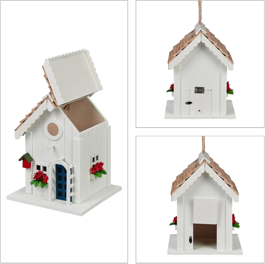 Relaxdays Deko Vogelhaus, Landhausstil, Holz, zum Aufhängen, H x B x T: 23,5 x 18 x 18 cm, Vogelvill