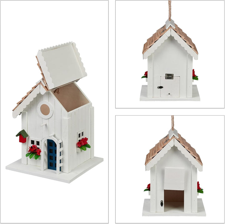 Relaxdays Deko Vogelhaus, Landhausstil, Holz, zum Aufhängen, H x B x T: 23,5 x 18 x 18 cm, Vogelvill