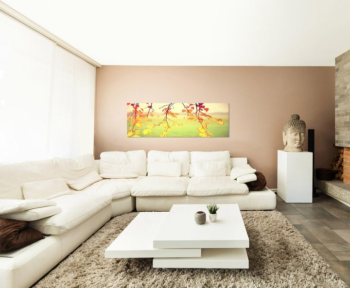 Paul Sinus Art Bilder Wand Bild - Kunstdruck 150x50cm Blätter Äste Herbst bunt