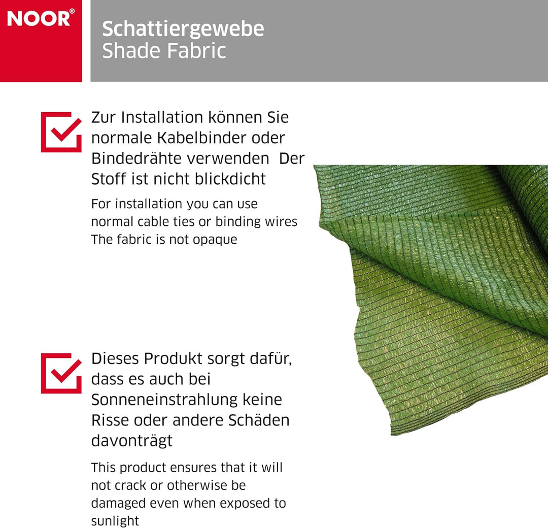 NOOR Schattiergewebe 1,50 x 10m in dunkelgrün I Mehrzweck-Sichtschutz für Garten, Balkon, Gewerbe &