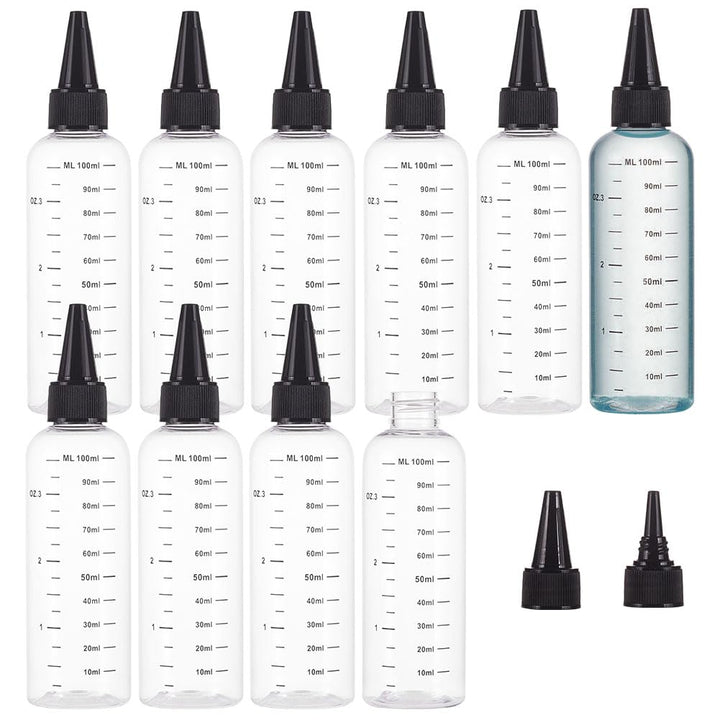 BENECREAT 10 Packung 100ml Kunststoff-Quetschflaschen Mit Skala, PET Transparente Schwarze Flaschen