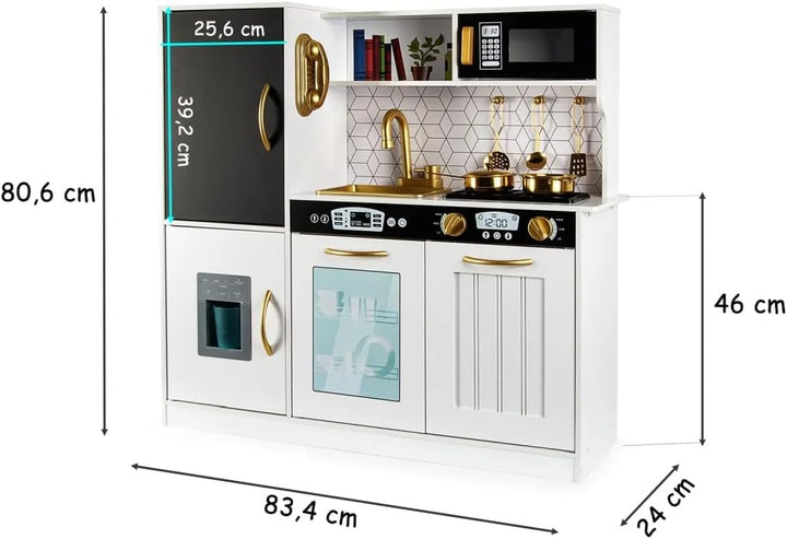 Leomark Kinderküche aus Holz MEMO White Spielküche mit goldenen Accessoires Holzküche für Kinder Spi
