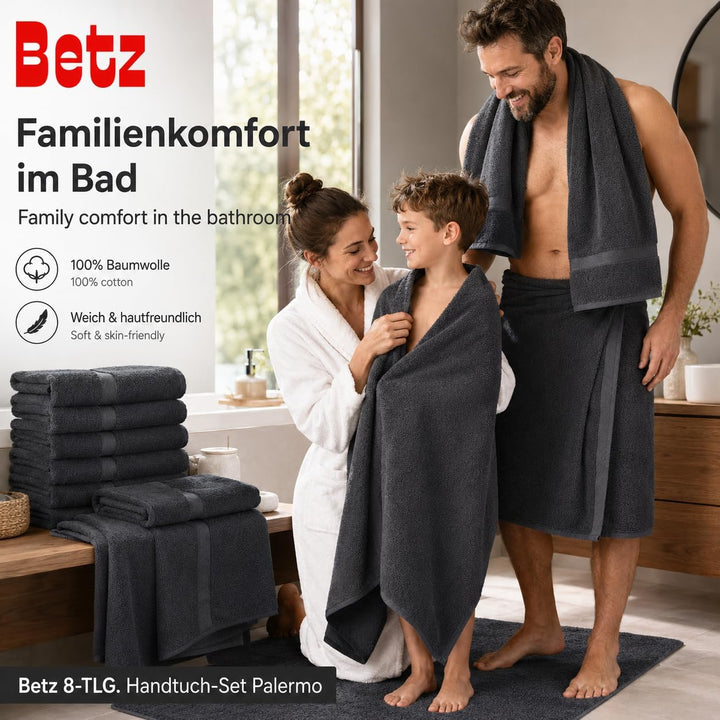 Betz 8-TLG. Handtuch-Set Palermo 100% Baumwolle 2 Duschtücher 6 Handtücher Farbe anthrazit, Anthrazi