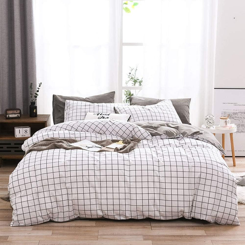 OLDBIAO Bettwäsche-Set 3 Teilig Baumwolle Bettbezug 220x240cm + 2X Kissenbezüge 80x80cm Kariert Bett