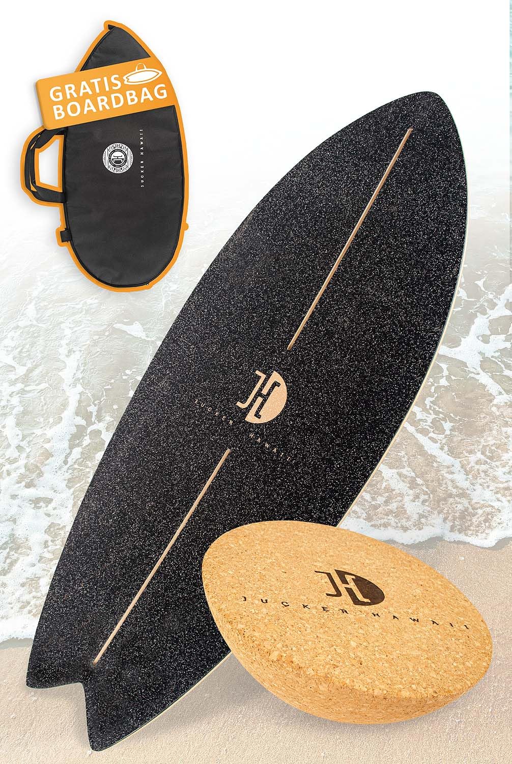 JUCKER HAWAII Balance Board Ocean Rocker - Balanceboard mit Rocker Shape (100% Echtholz) und extra r
