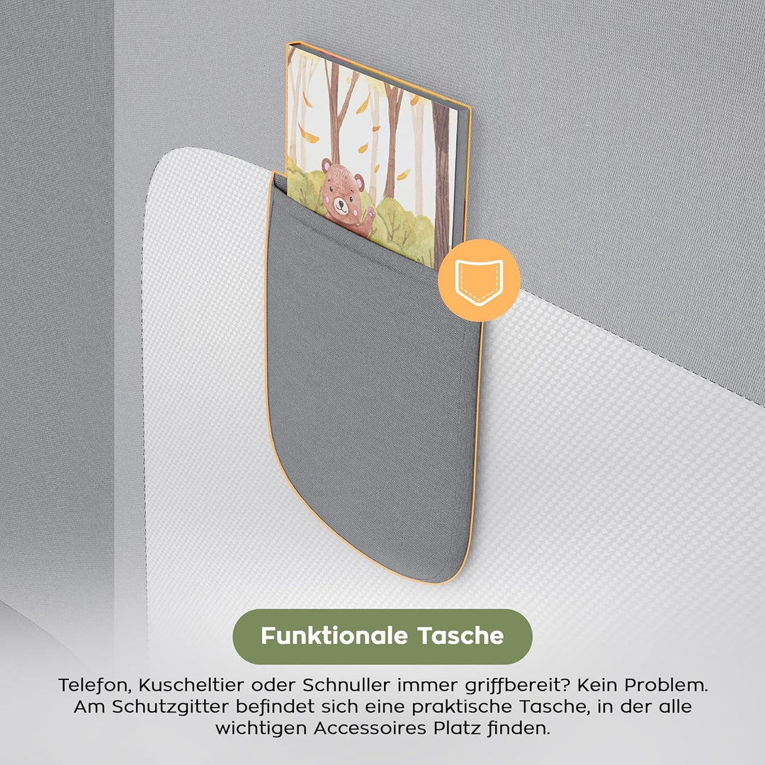 TULANO Cover 30 | Bettgitter 200 cm Bettschutzgitter Kinderbettgitter für Kinder | Klappbar 180° | G