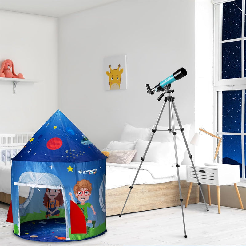 Bresser Junior Linsenteleskop 50/360 für Kinder - Astronomie Einsteigerset mit Zelt, Refraktor Teles