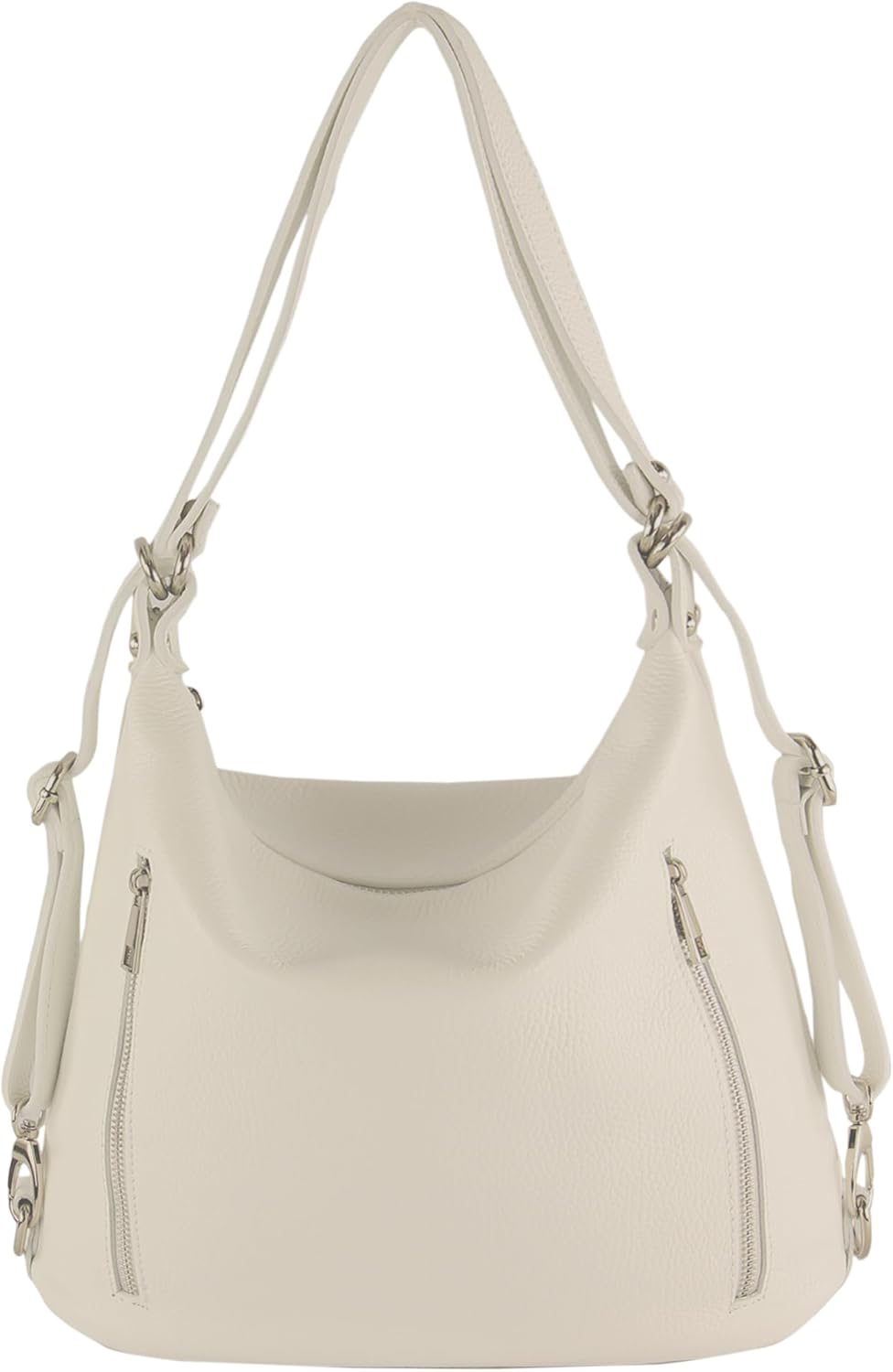 modamoda de - T249 - ital. Damen Rucksack Tasche 2 in 1 aus Leder Weiss, Weiss