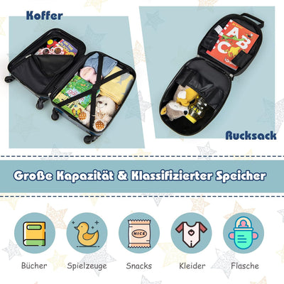 DREAMADE 2tlg. Kinderkoffer mit Rucksack, 16” + 12” Kinderkoffer Set, Kindertrolley Kindergepäck Han