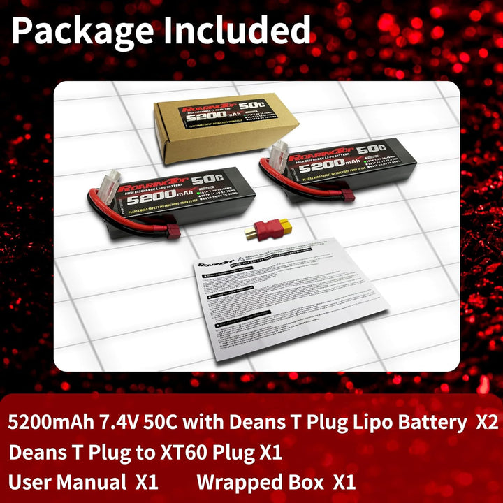 ROARINGTOP 2S Lipo Akku 7,4V 50C 5200mAh Lipo Hardcase Akku mit Deans Anschluss für RC Flugzeug DJI