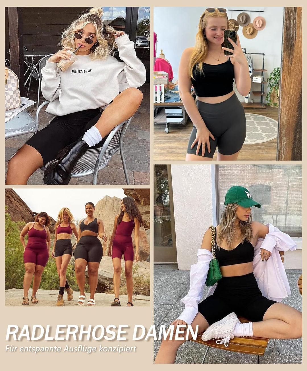 BAYDI Creamlush Radlerhose Damen - 20 cm Bequeme Kurze Sporthose mit Hoher Taille für Yoga Pilates F