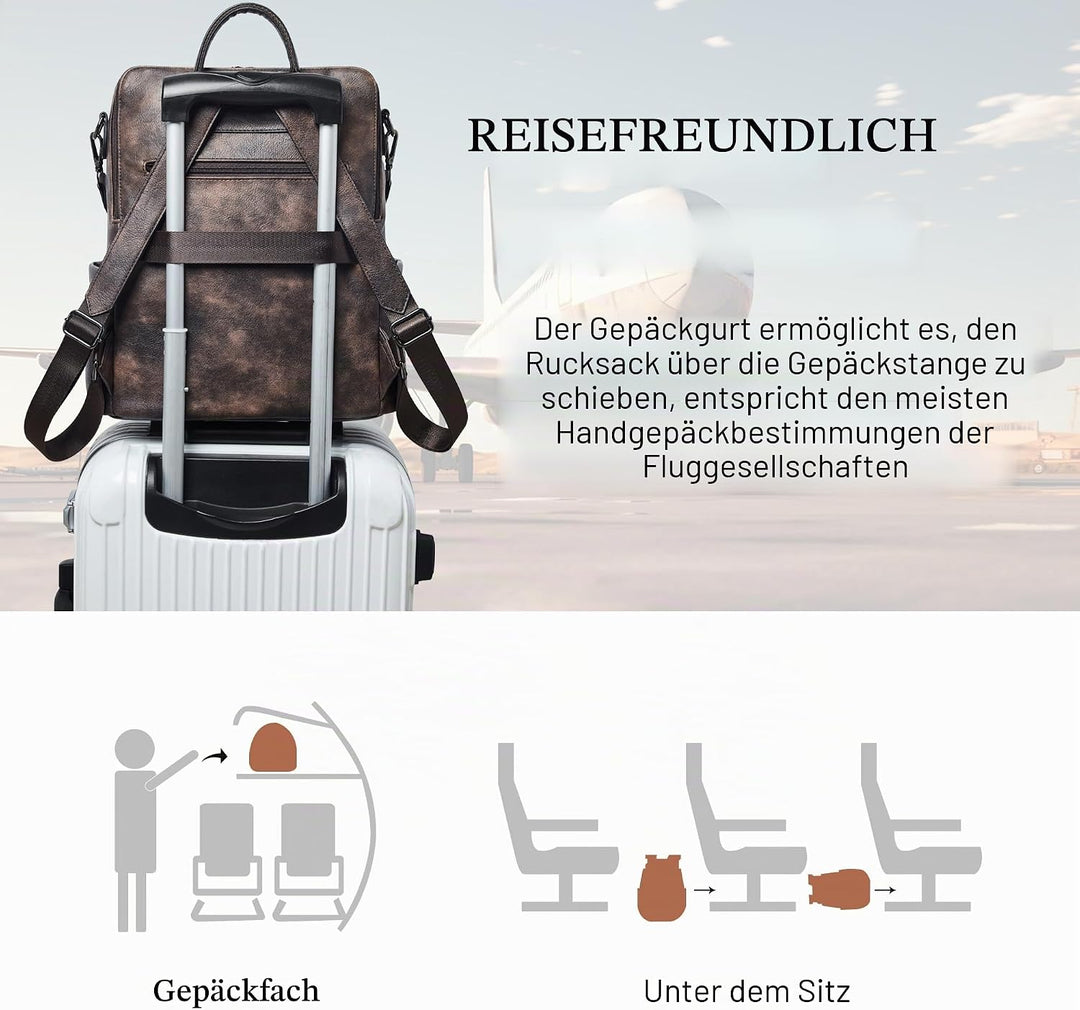 Shrrie rucksack damen elegant geeignet für 15,6Zoll-Notebooks Langlebig wasserdicht Damen aus Leder