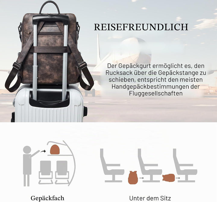 Shrrie rucksack damen elegant geeignet für 15,6Zoll-Notebooks Langlebig wasserdicht Damen aus Leder