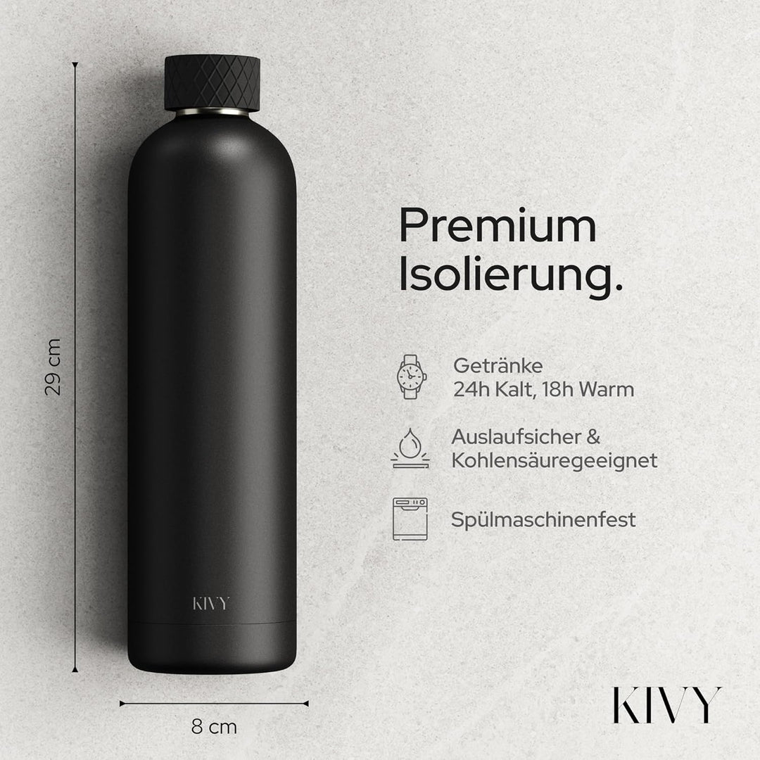 KIVY Isolierte Trinkflasche 1l Edelstahl - Auslaufsichere Thermosflasche 1l - Kohlensäure geeignet -