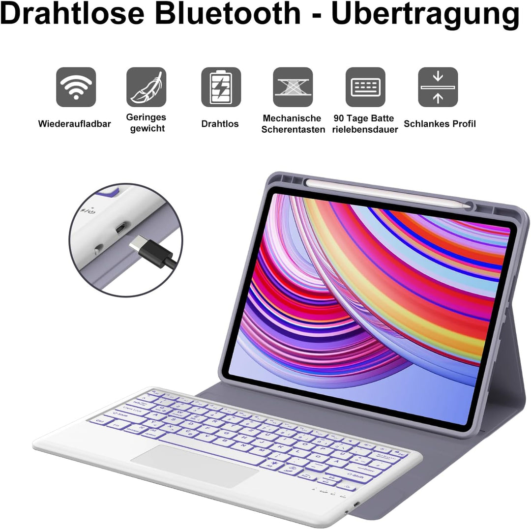 IVEOPPE Hülle Tastatur für Redmi Pad Pro 12.1 Con Touchpad, Tastatur für Xiaomi Poco Pad 2024, 7-Far