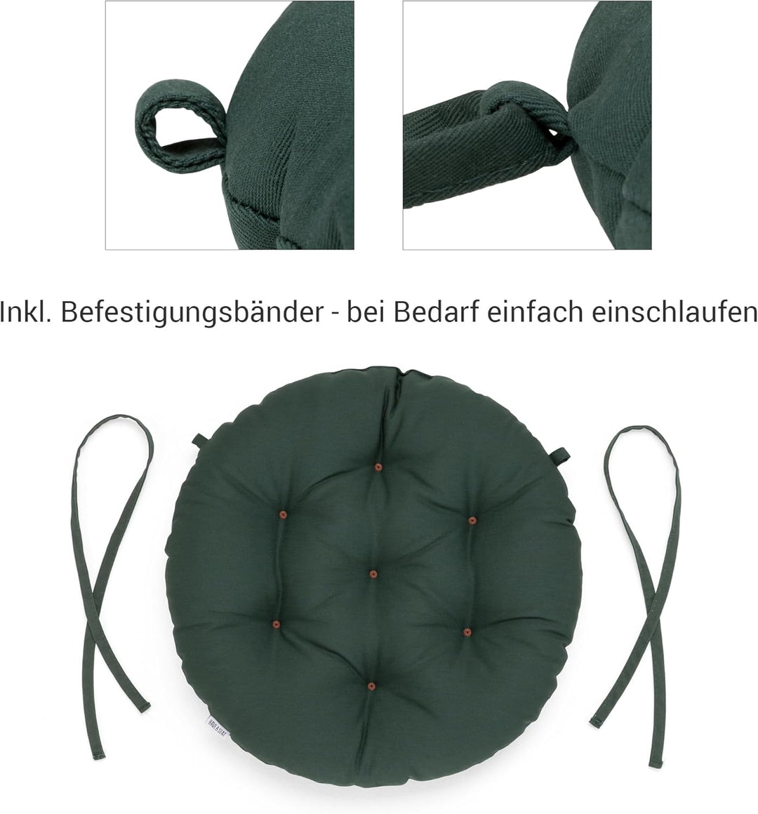 Sitzkissen Rund 40cm - 2er Set - Bequeme Sitzkissen Outdoor - Waschbar bis 95°C, Wetterfest, Orthopä