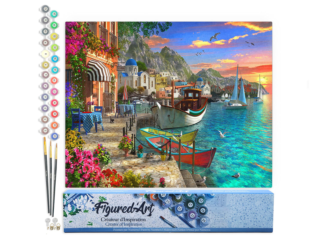Figured'Art Malen Nach Zahlen Erwachsene Kleiner Hafen - Paint by Numbers Basteln DIY Bastelset 40x5