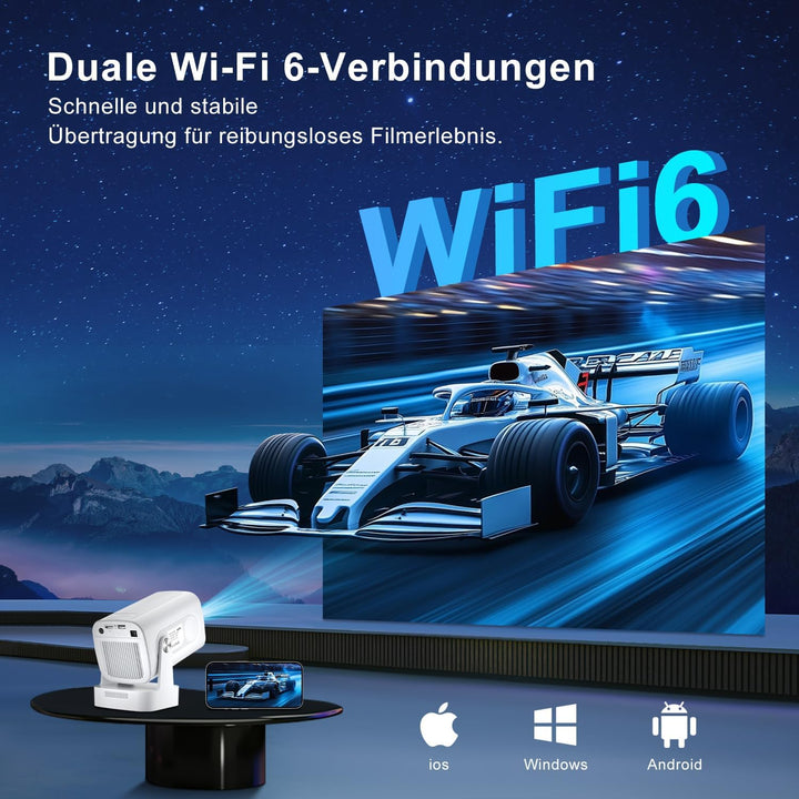 Mini Beamer Salange,8K Unterstützung 1080P Autofokus Projektor,Projektor Tragbarer mit WiFi 6 und Bl