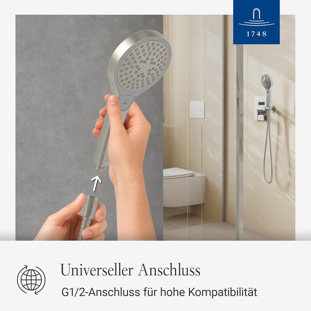Villeroy & Boch Verve Showers Duschkopf, Handbrause mit 3 Strahlarten per Knopfdruck, EasyClean, Was