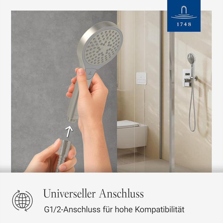 Villeroy & Boch Verve Showers Duschkopf, Handbrause mit 3 Strahlarten per Knopfdruck, EasyClean, Was