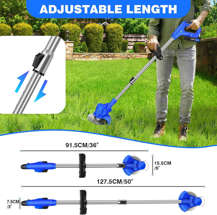 21V Elektrischer Akku-Rasentrimmer Trimmer Garten Kantenschneider mit Akku Blau with 1 battery Blau,