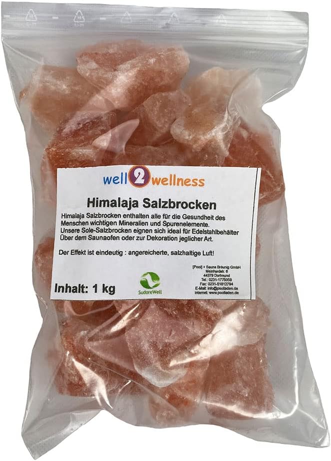 Solebrocken Salzbrocken rosa Steinsalz aus der Salt Range Pakistan - 3 x 1,0 kg im PE- Beutel, 3 x 1