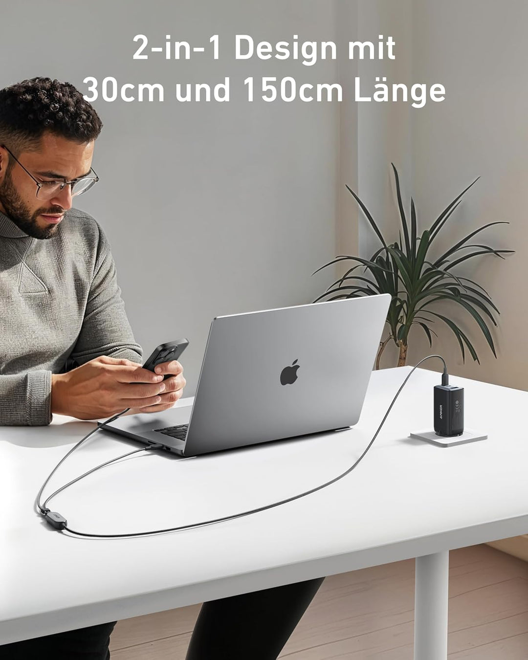 Anker USB C auf USB C Kabel, 140W Max 2-in-1 USB C Kabel 1,8m, für iPhone 17/16/16 Pro/16 Pro Max/16