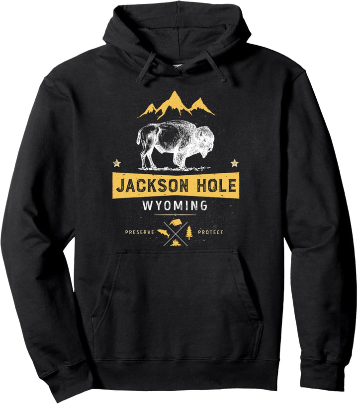Jackson Hole T-Shirt Wyoming Vintage Bison Buffalo Herren Damen Pullover Hoodie