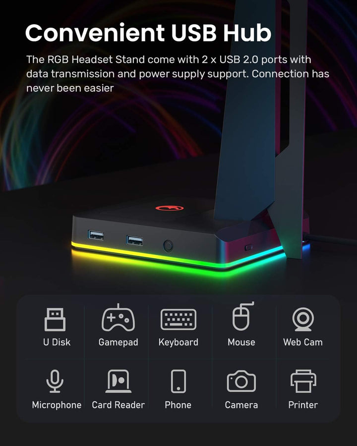 RGB Gaming Headset Ständer mit 2 USB Ports, Game Kopfhörer Halterung für PC, Xbox One, PS4, Switch,
