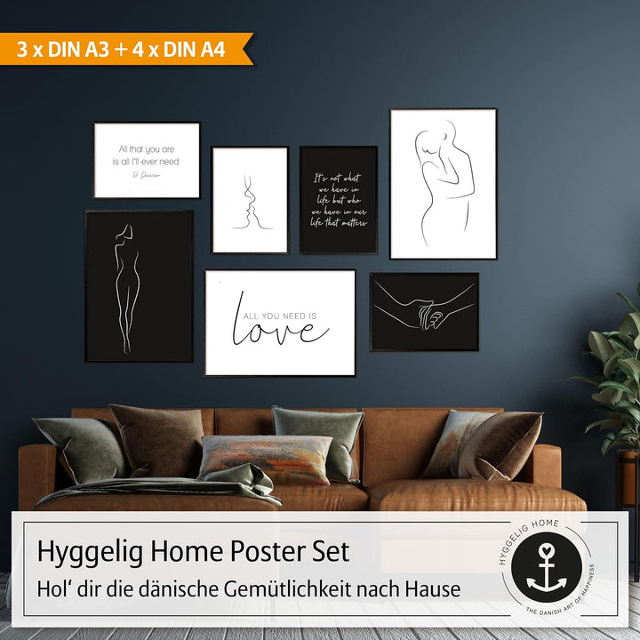 Hyggelig Home Premium Poster Set - 7 passende Bilder im stilvollen Set - Collage Bild Wand Deko - Se
