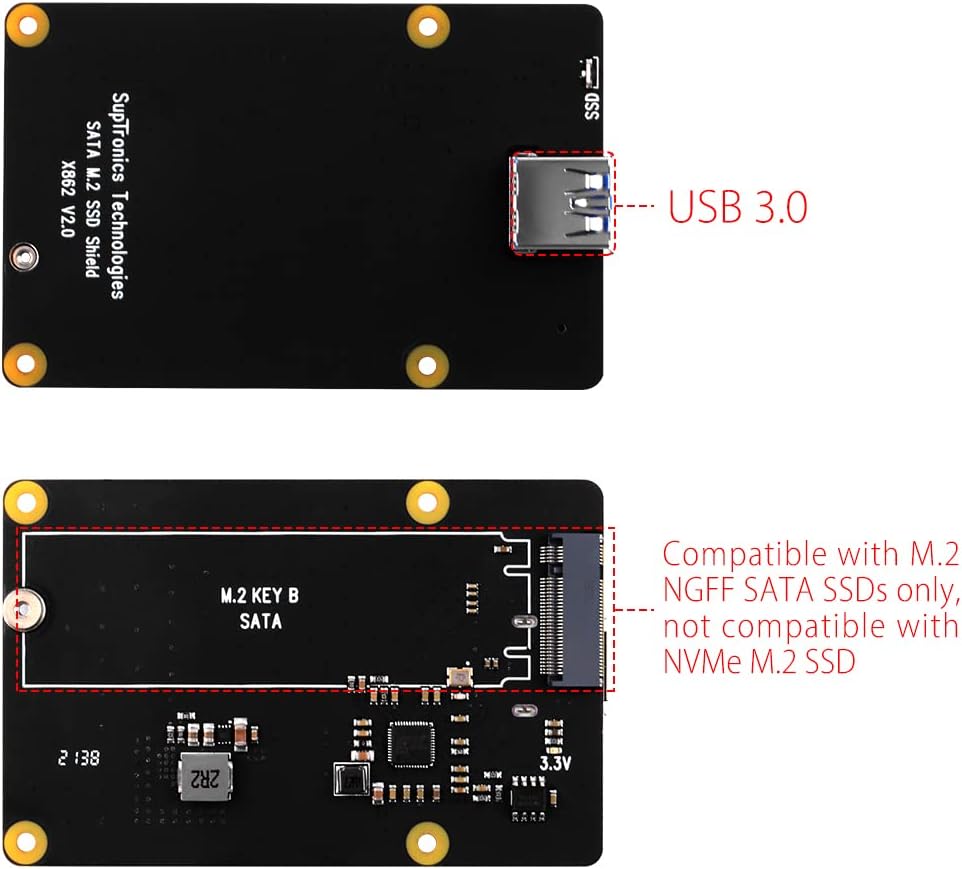 GeeekPi für Raspberry Pi 4,X862 V2.0 M.2 NGFF SATA SSD Speichererweiterungsplatine mit USB 3.1 Ansch