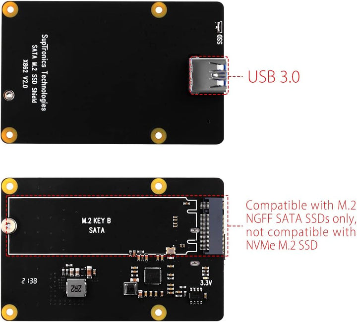 GeeekPi für Raspberry Pi 4,X862 V2.0 M.2 NGFF SATA SSD Speichererweiterungsplatine mit USB 3.1 Ansch