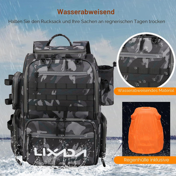 Lixada Angeltasche, Angelrucksack, Grosse Angeltasche Angelrucksack zur Aufbewahrung und Organisatio