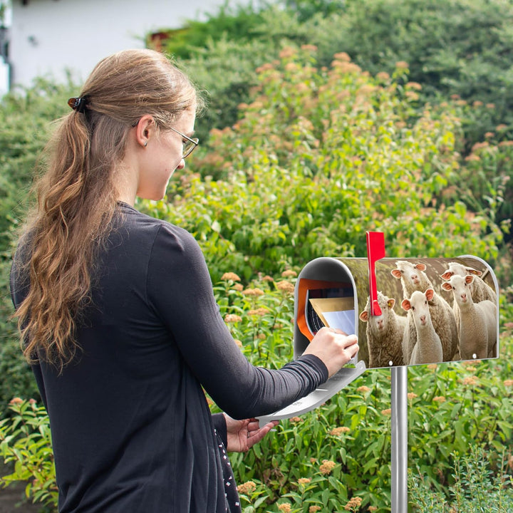 banjado® Amerikanischer Briefkasten - US Mailbox/Letterbox mit Motiv Schaffamilie 51x22x17cm - Postk