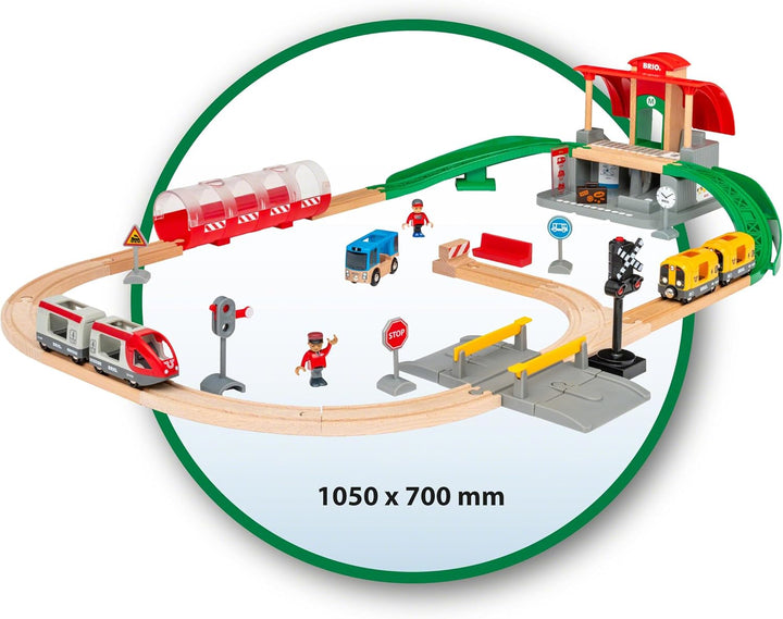 BRIO World 33989 Grosses City Bahnhof Set - Umfangreiches Holzeisenbahn-Set mit Umsteigebahnhof - Em