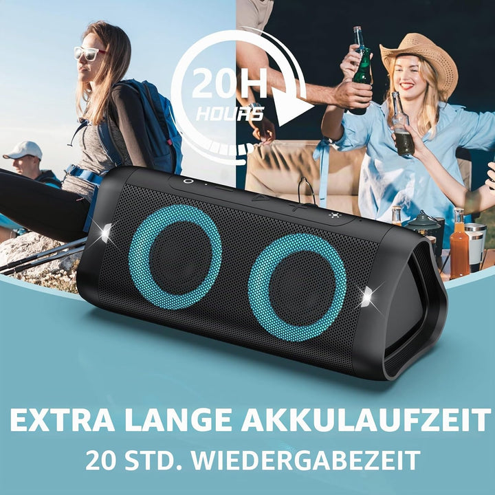 DONOW Bluetooth Lautsprecher mit Licht, 30W Stereo Sound, Musikbox Bluetooth Box mit IPX5 wasserdich