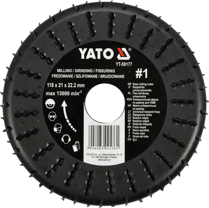 Yato YT-59177, Raspelscheibe D 118 x 22,2, Raspel stirnseitig/flächig, für Holz, Gipskarton