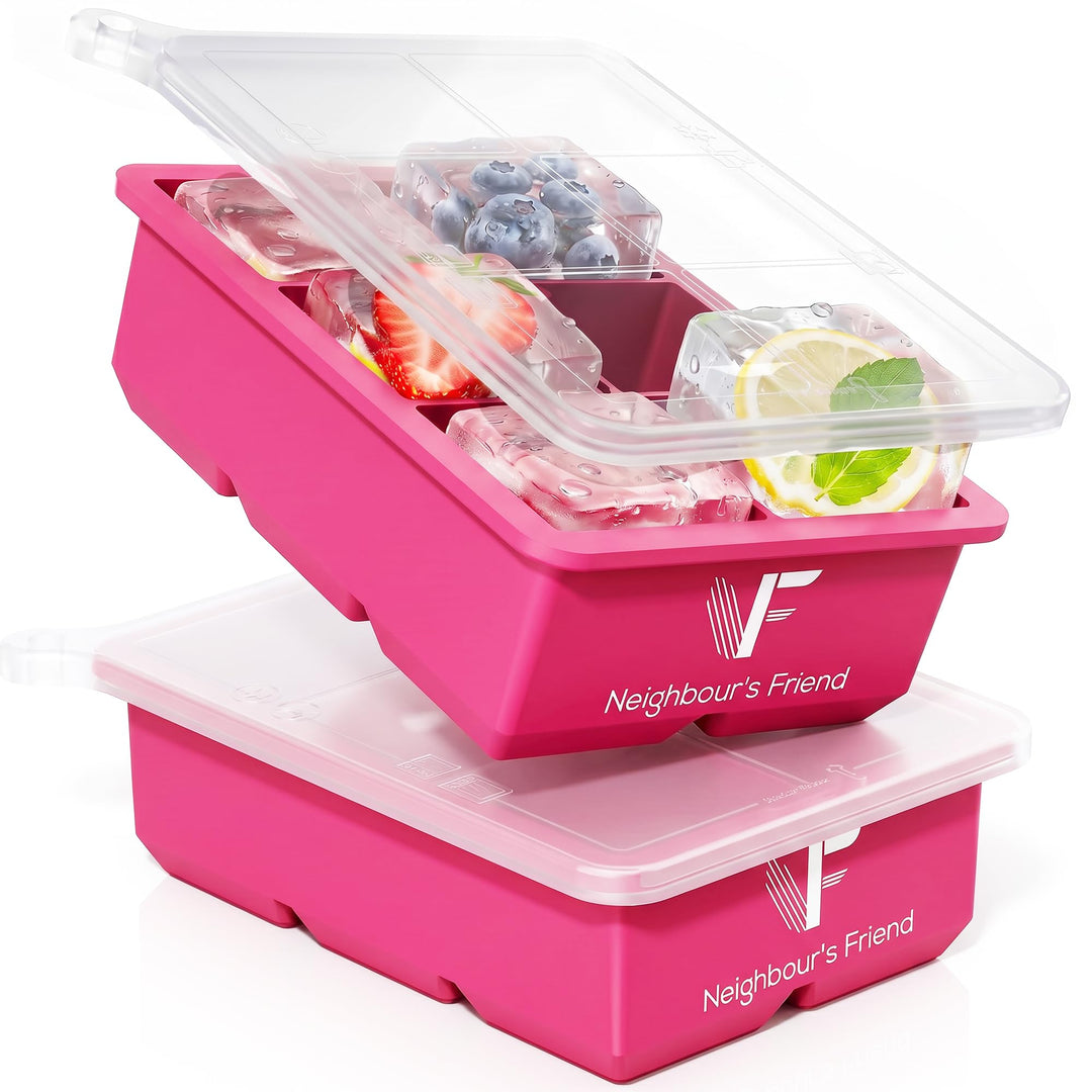 Neighbour’s Friend® Pinke Eiswürfelform XXL – Stylische Eiswürfelform aus Platinsilikon mit Deckel –
