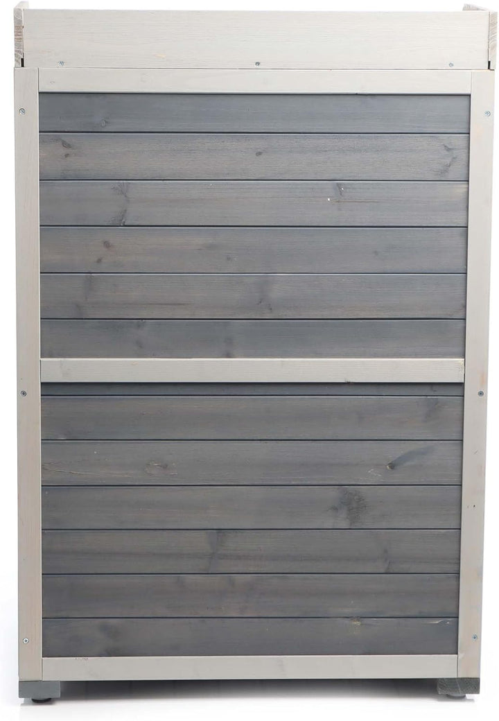 Gartentisch mit Unterschrank und Arbeitsplatte, Pflanztisch mit Schutzleisten, grau