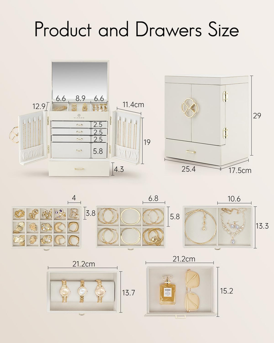 Vlando Schmuckkasten Gross, Französisches Schmuckkästchen 6 Ebenen, Schmuck Organizers Gross XXL mit