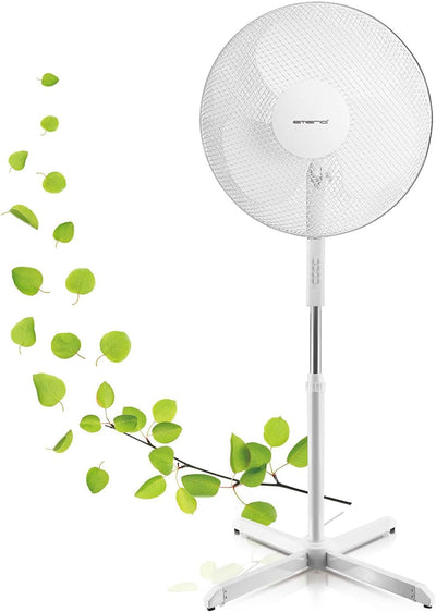 Emerio Stand-Ventilator,40cm,3 Geschw.,3 Blätter,125cm, Weiss