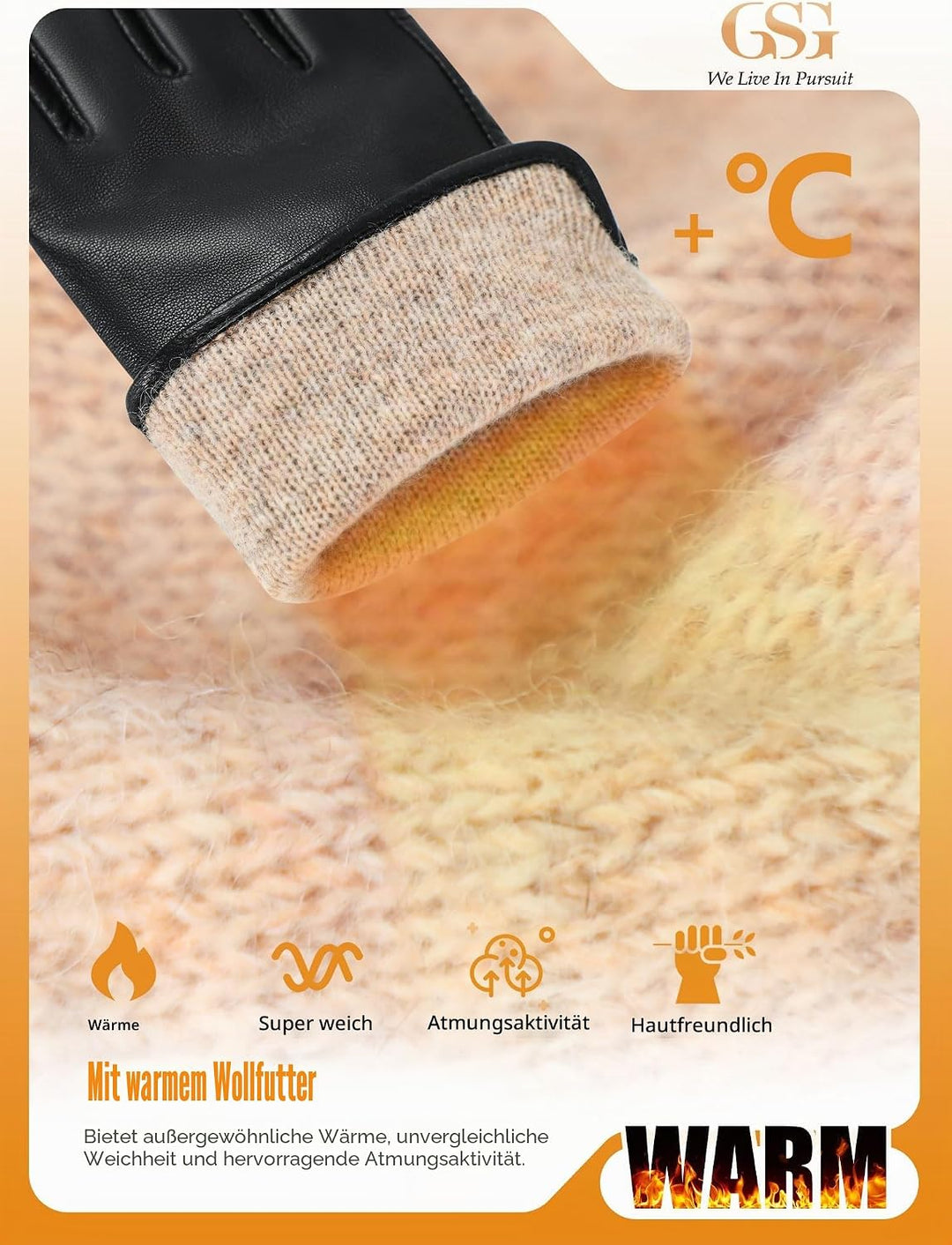 GSG SINCE 1998 Lederhandschuhe Damen Gefüttert aus Chromfreiem Echtleder – Wollfutter/Fleecefutter S