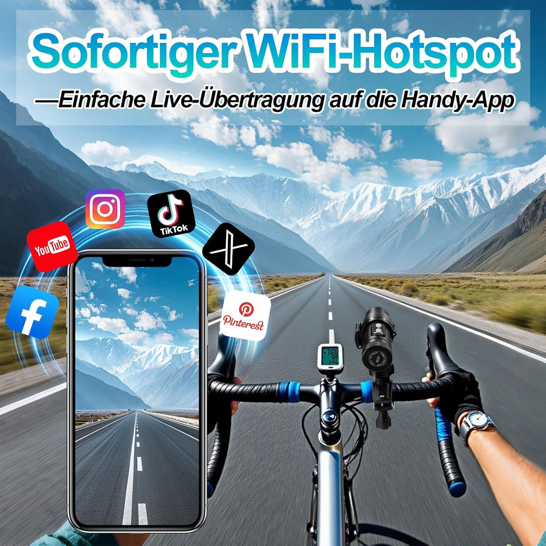 Helmkamera, WiFi-gyrostabilisiert Action Cam Motorrad, 7-Stunden-Aufnahmezeit 1080P HD &amp; 120° Ultra-