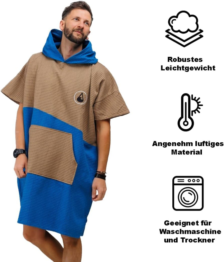 WAVE HAWAII Bade-Poncho Damen & Herren Lighd | Grösse S/M, 155-185cm I 100% Baumwolle Surf-Poncho Er